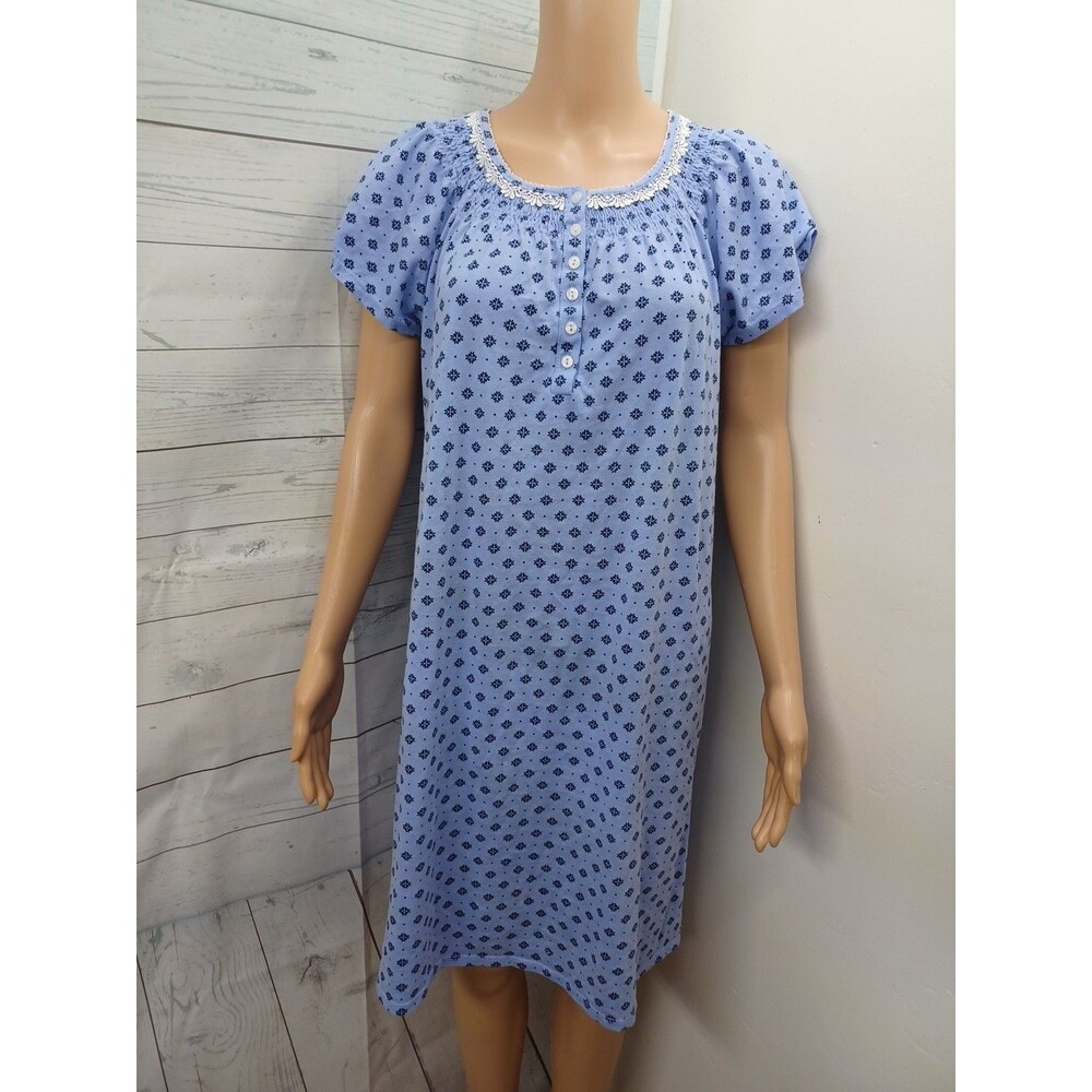 Aria Collection Womans Blue Floral Short Sleeve Nightgown Sz M 8-10 Purple Black